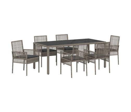 Juego de comedor de jardín de 7 piezas con cojines gris poliratán