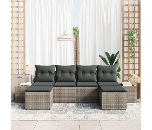 Conjunto de Sofá de Jardín de 6 Piezas con Cojines Gris Ratán Sintético