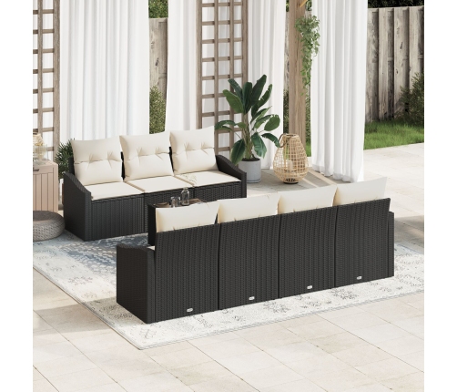 Juego de Sofá de Jardín Conjunto de 8 Beige, Negro Ratán, Poliéster