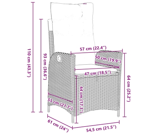 Set de Comedor de Jardín de 5 Piezas con Cojines Gris Claro Poliratán