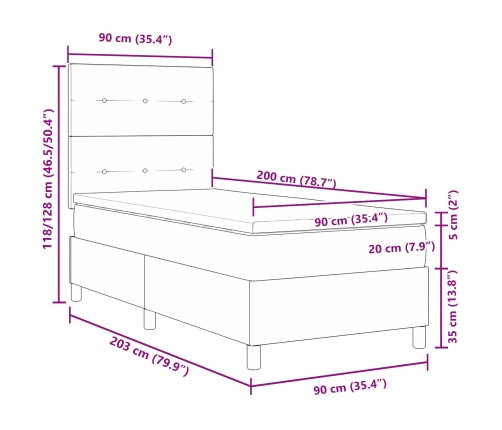 Cama Box Spring con Colchón  Gris Oscuro 90x200 cm Tela