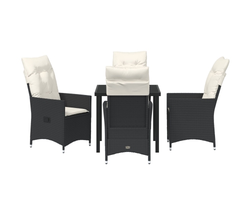 Conjunto de Comedor de Jardín de 5 Piezas con Cojines - Poliratán Negro