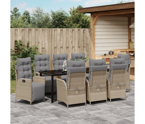 Conjunto de Comedor de Jardín de 9 Piezas Beige Rattan Poliéster