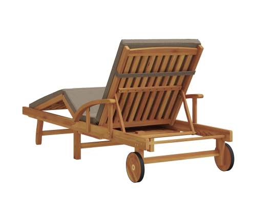 Tumbona plegable  con ruedas y cojín taupe de madera sólida de acacia