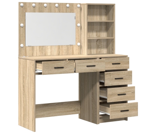 Conjunto de Mesa de Tocador de 2 Piezas con LED de Madera Elaborada en Roble Sonoma