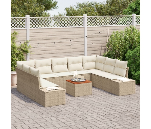 Juego de sofá de jardín de 10 piezas con cojines Beige Poliratán Acacia