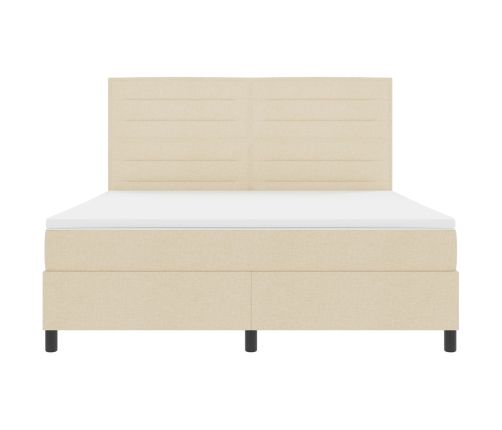 Cama con somier, colchón y luz LED color crema 180x200 cm tela