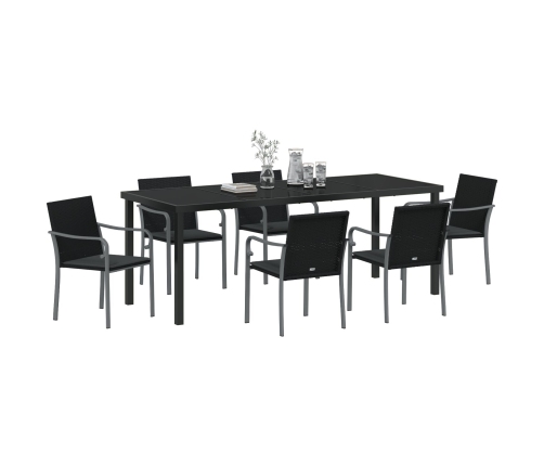 Conjunto de comedor de jardín de 7 piezas de  con cojines de ratán sintético negro