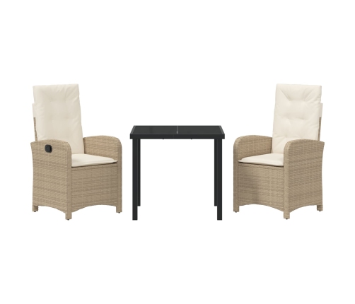 Set de Comedor de Jardín de 3 Piezas con Cojines Beige Poliratán