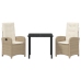 Set de Comedor de Jardín de 3 Piezas con Cojines Beige Poliratán