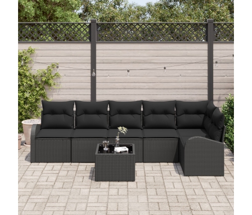 Conjunto de Sofá de Jardín de 7 Piezas con Cojines Beige Poliratan