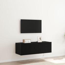 Cabinet de pared para TV  con luces LED Negro Roble 100x35x31 cm