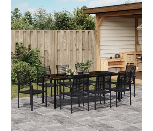 Set de Comedor de Jardín de 9 Piezas Negro Ratán de PVC