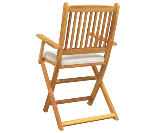 Sillas de jardín plegables  con cojín blanco 2pcs de madera de acacia maciza