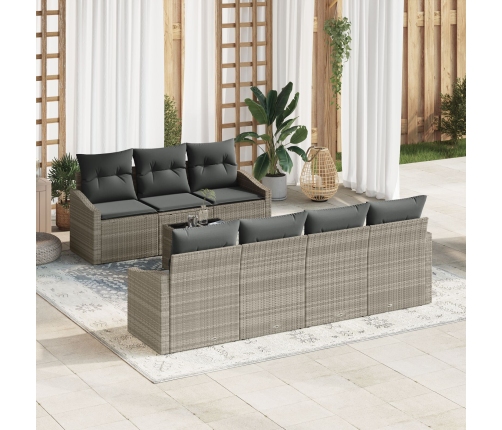 Set de Sofá de Jardín  8 Piezas Beige, Gris Oscuro Ratán, Poliéster