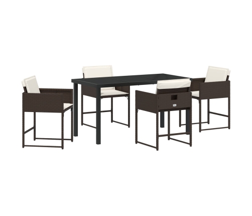 Juego de comedor de jardín de 5 piezas con cojines Marrón Poliratán