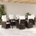 Juego de Comedor Jardín de 7 Piezas con Cojines Marrón Ratán Poliéster