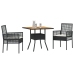 Set de Comedor de 3 Piezas para Jardín con Cojines Negros de Poliratán