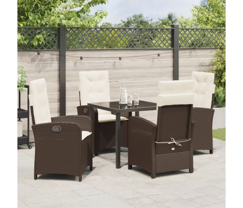 Set de Comedor de Jardín de 5 Piezas con Cojines Marrón Poliratán
