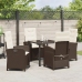 Set de Comedor de Jardín de 5 Piezas con Cojines Marrón Poliratán