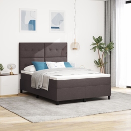 Cama con Base de Resortes y Colchón Marrón Oscuro 160x200 cm Tela