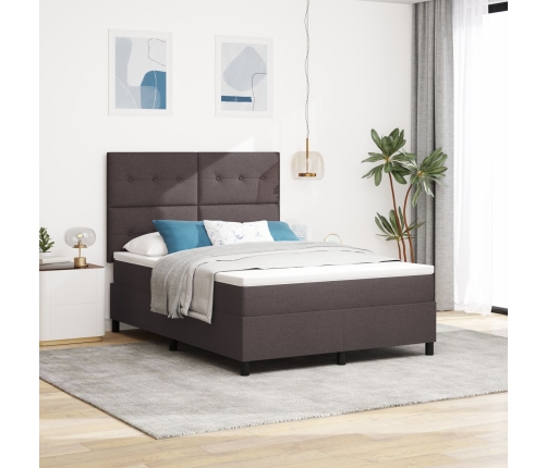 Cama con Base de Resortes y Colchón Marrón Oscuro 160x200 cm Tela