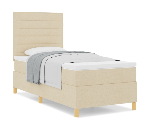 Cama con Base de Muelles y Colchón Crema 90x200 cm Tela