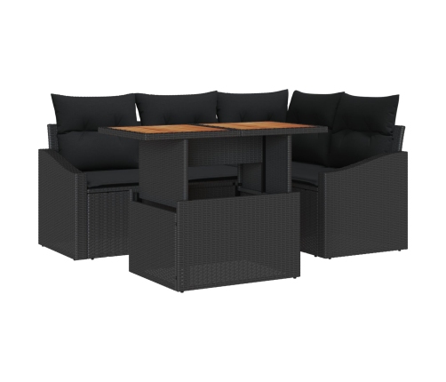Conjunto de Comedor de Jardín de 5 Piezas con Cojines de Poliratán Negro de Acacia