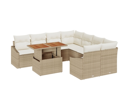 Juego de Comedor de Jardín de 9 piezas con Cojines Beige de Ratán Poliéster Acacia