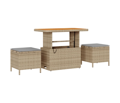 Conjunto de Jardín de Comedor de 3 Piezas con Cojines Beige de Poliratán y Acacia
