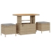 Conjunto de Jardín de Comedor de 3 Piezas con Cojines Beige de Poliratán y Acacia