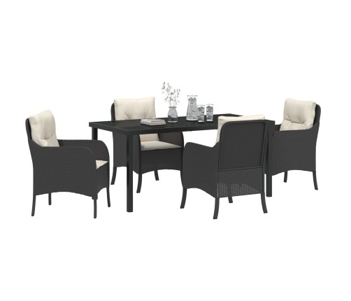 Conjunto de Comedor de Jardín de 5 Piezas con Cojines Poliratán Negro