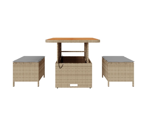 Conjunto de Comedor para Jardín de 3 Piezas con Cojines Beige de Ratán Polímero y Acacia