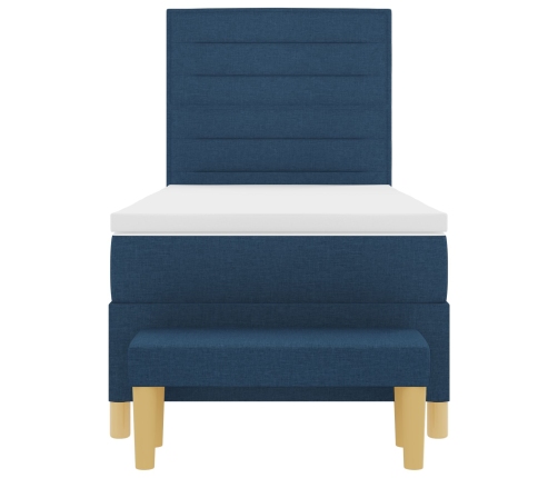 Cama Box Spring con Colchón y Banco Azul 90x200 cm Tela