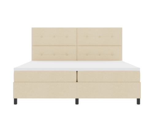 Cama con Box Spring y Colchón LED Crema 200x200 cm Tela