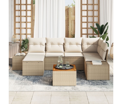 Juego de Sofá de Jardín de 7 Piezas con Cojines Beige Poliratán Acacia