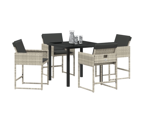 Juego de Comedor de Jardín de 5 Piezas con Cojines Gris Claro Rattan PE