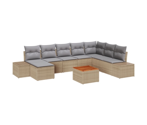 Conjunto de Sofá de Jardín de 9 Piezas con Cojines Beige Poliratán Acacia