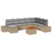 Conjunto de Sofá de Jardín de 9 Piezas con Cojines Beige Poliratán Acacia
