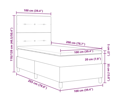 Cama con Somier  con Colchón Marrón Oscuro 100x200 cm Tela