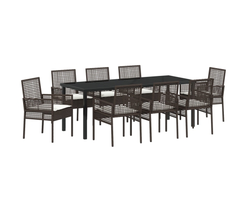 Set de Comedor de Jardín de 9 Piezas con Cojines Poliratán Marrón
