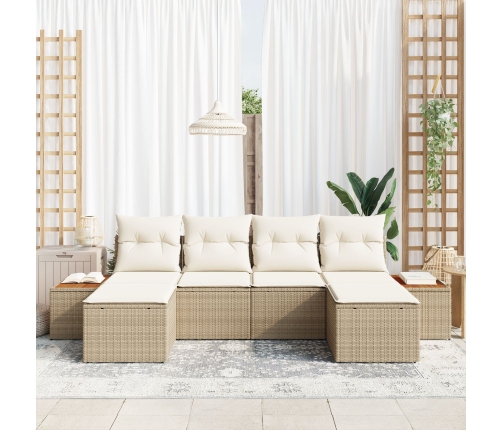 Conjunto de Sofás de Jardín de 6 Piezas con Cojines Beige de Poliratán Acacia