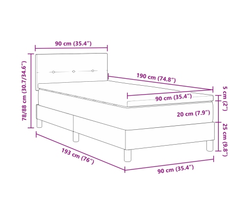 Cama Box Spring  con Colchón Negro Individual de Terciopelo