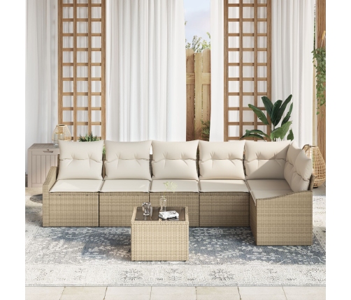 Conjunto de Sofás de Jardín  Set de 7 Beige Ratán Poliéster, Tela