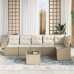 Conjunto de Sofás de Jardín  Set de 7 Beige Ratán Poliéster, Tela