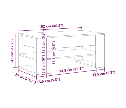 Mesa de café  de madera reciclada 102x55x45 cm de madera de ingeniería