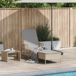 Tumbona Beige y gris claro Ratán PE 157 x 55 x 92 cm Plegable