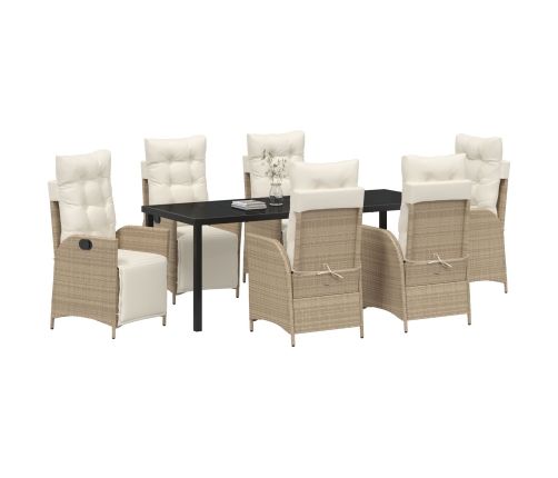 Set de Comedor de Jardín de 7 Piezas Ratán Poliéster Beige