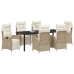 Set de Comedor de Jardín de 7 Piezas Ratán Poliéster Beige