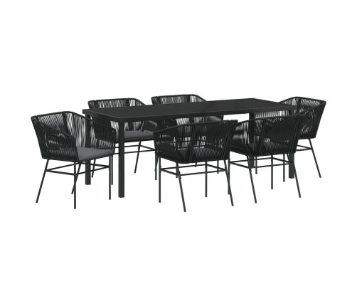 Juego de Comedor de Jardín de 7 Piezas con Cojines Negro Poliratán